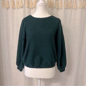 Madewell Ottoman Jacquard Textured Balloon Sleeve Top in Pine Green